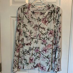 Large Reitmans floral and bird blouse